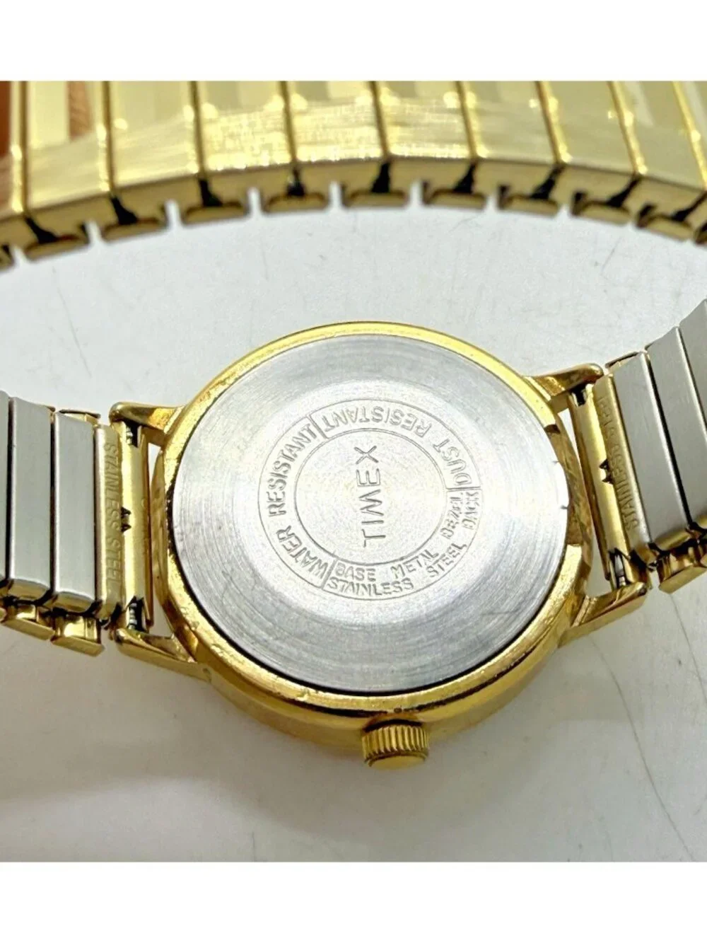 Vtg 70s Original Timex Marlin Day & Date Mechanical Wind Watch Gold Tone Stretch